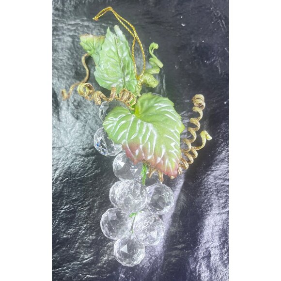4 Sparkle Grape Cluster Christmas Ornaments Leaves & Gold Accents Vintage - Picture 3 of 7